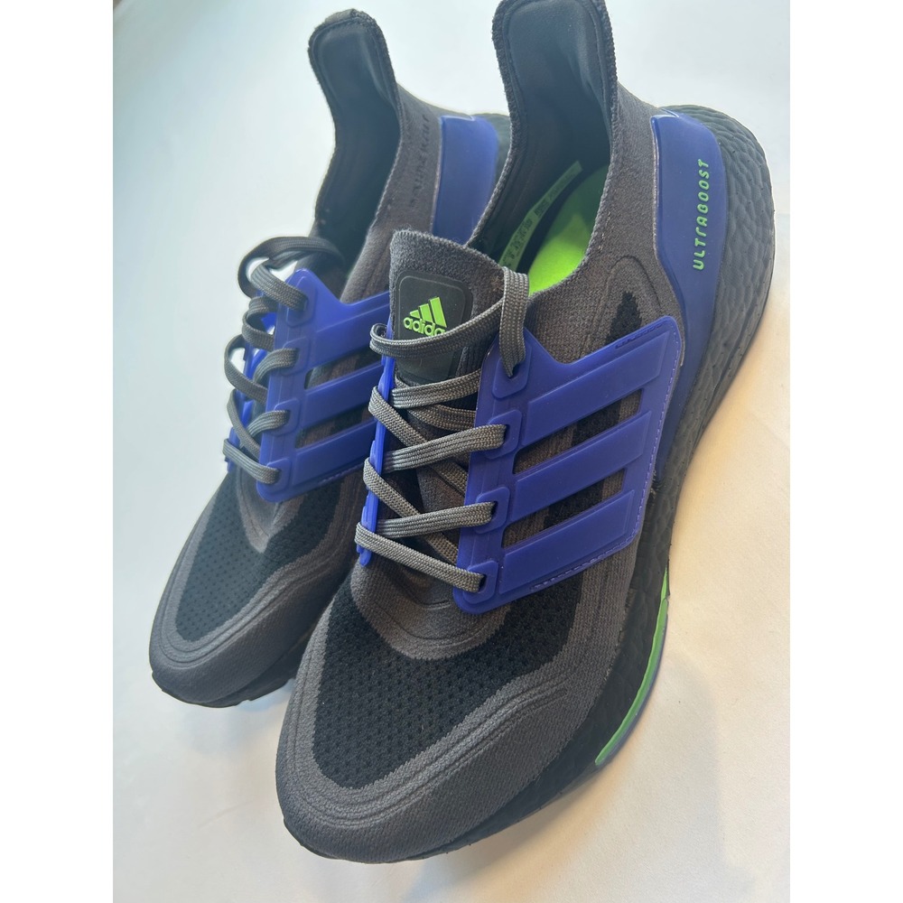 Adidas Ultraboost 21 Mens 8.5 Grey Blue Green Running Shoes S23867